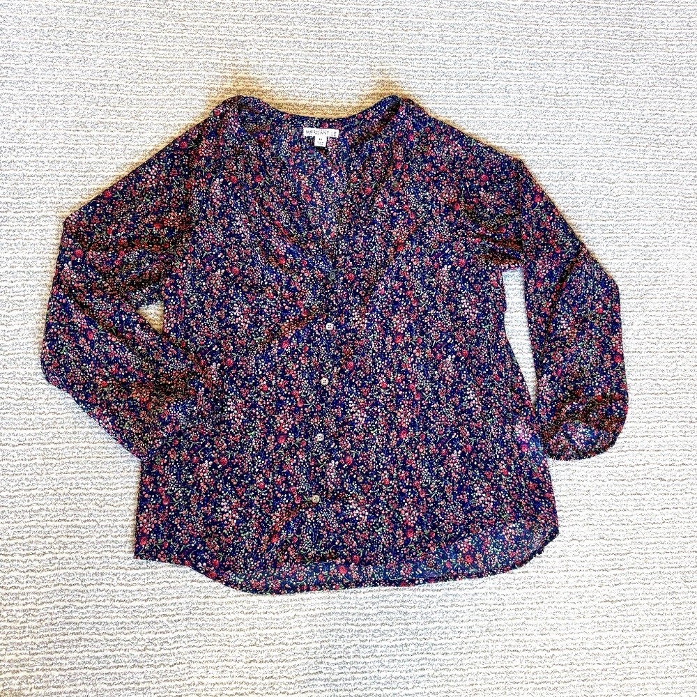 J Crew Mercantile long sleeve floral blouse, Size M